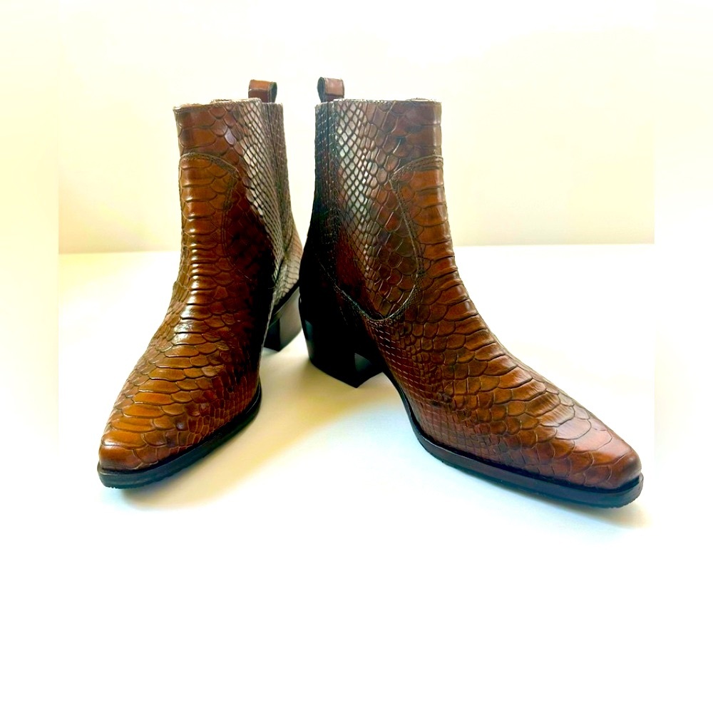 Donald J. Pliner Brown Embossed Leather Ankle Boots
